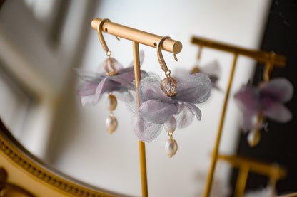 Simple Bridal Flowers Earrings (Lavender)